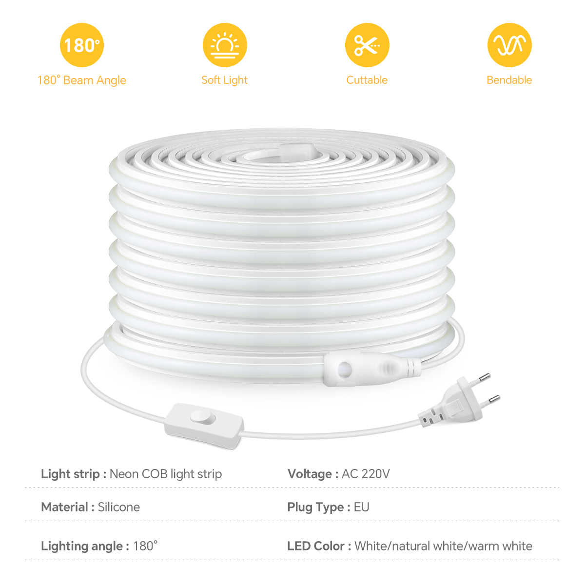 220V COB Led Strip High Densit - Outdoor Power Port 评论和价格